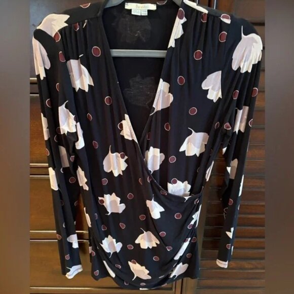 Boden - Surplice Wrap Knit Top - Navy Flower Pattern - 14 - Picture 1 of 3